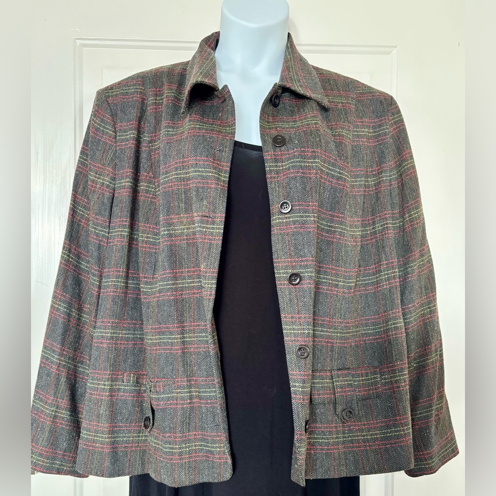 Liz Claiborne Vintage Black, Green and Red Plaid Jacket 22W